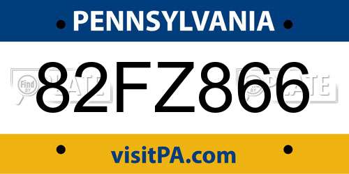 82FZ866 Pennsylvania License Plate