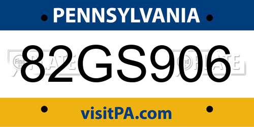 82GS906 Pennsylvania License Plate