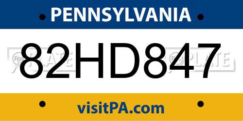 82HD847 Pennsylvania License Plate