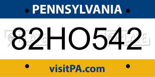 82HO542 Pennsylvania License Plate