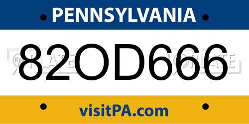 82OD666 Pennsylvania License Plate