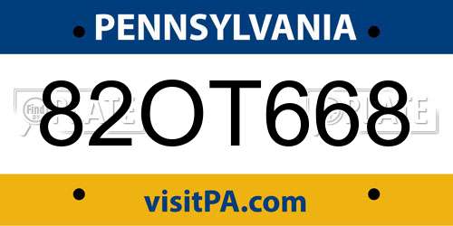 82OT668 Pennsylvania License Plate