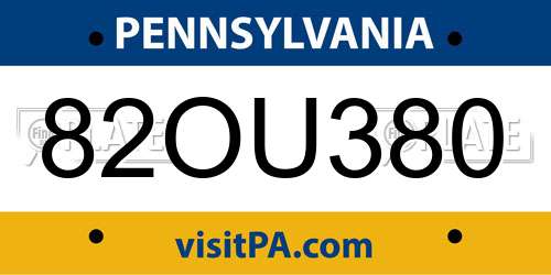82OU380 Pennsylvania License Plate