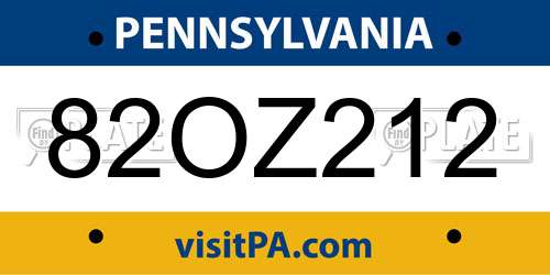 82OZ212 Pennsylvania License Plate