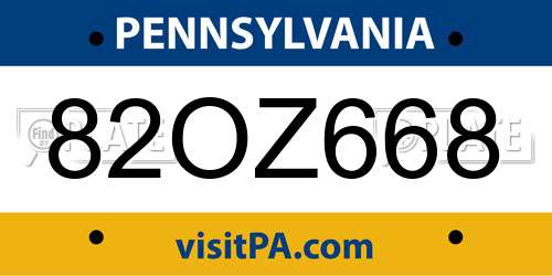 82OZ668 Pennsylvania License Plate