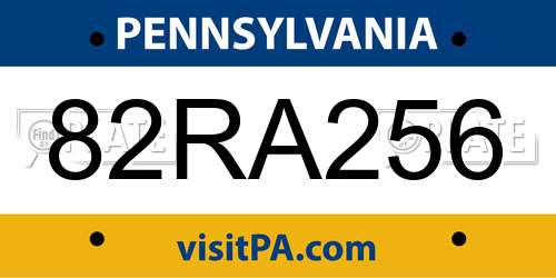 82RA256 Pennsylvania License Plate