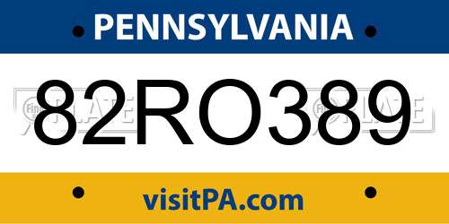 82RO389 Pennsylvania License Plate