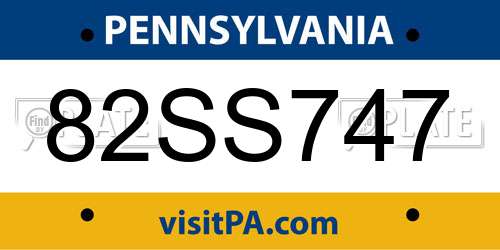 82SS747 Pennsylvania License Plate