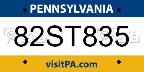 82ST835 Pennsylvania License Plate