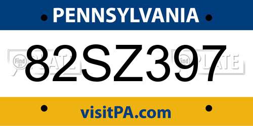 82SZ397 Pennsylvania License Plate