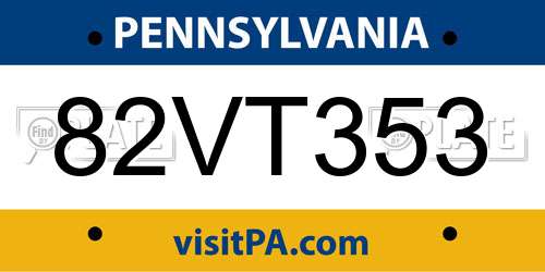 82VT353 Pennsylvania License Plate