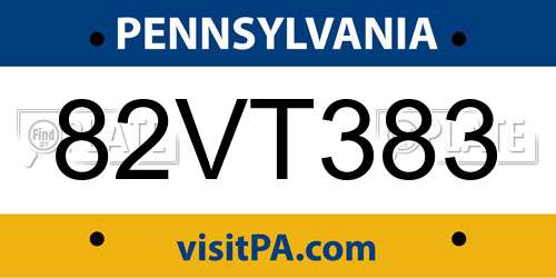 82VT383 Pennsylvania License Plate
