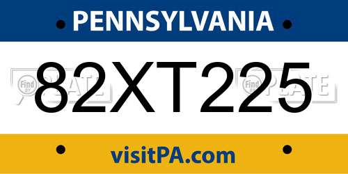 82XT225 Pennsylvania License Plate
