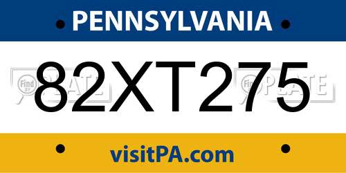 82XT275 Pennsylvania License Plate