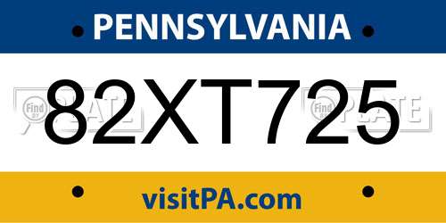 82XT725 Pennsylvania License Plate