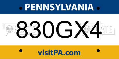 830GX4 Pennsylvania License Plate