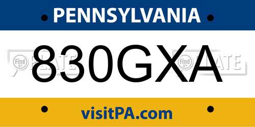 830GXA Pennsylvania License Plate