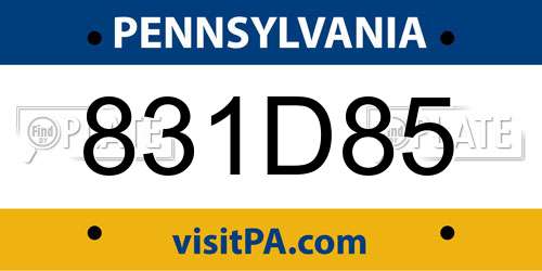 831D85 Pennsylvania License Plate