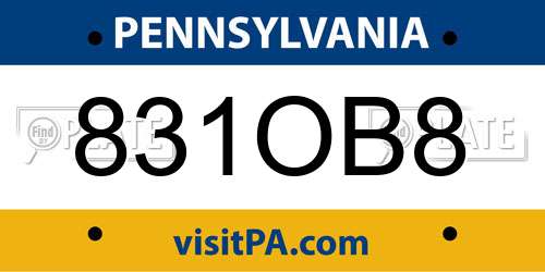 831OB8 Pennsylvania License Plate
