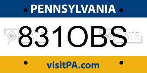 831OBS Pennsylvania License Plate