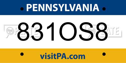 831OS8 Pennsylvania License Plate