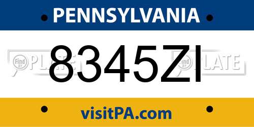 8345ZI Pennsylvania License Plate