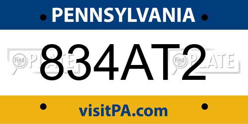 834AT2 Pennsylvania License Plate
