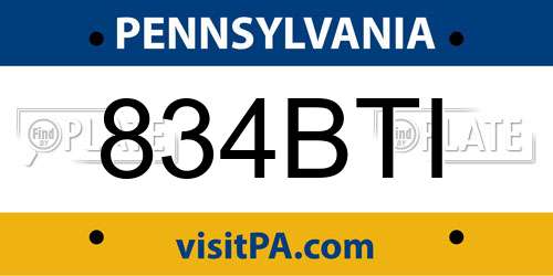 834BTI Pennsylvania License Plate