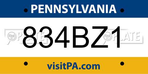 834BZ1 Pennsylvania License Plate
