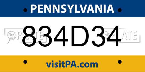 834D34 Pennsylvania License Plate