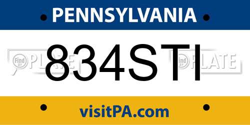 834STI Pennsylvania License Plate