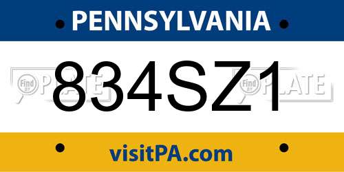 834SZ1 Pennsylvania License Plate