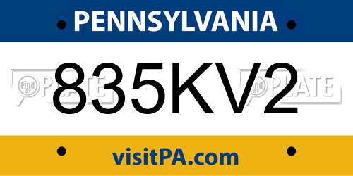 835KV2 Pennsylvania License Plate