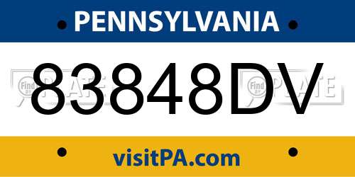 83848DV Pennsylvania License Plate