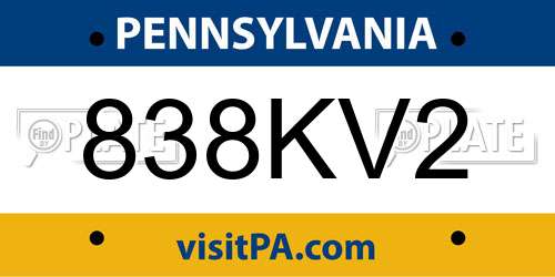 838KV2 Pennsylvania License Plate