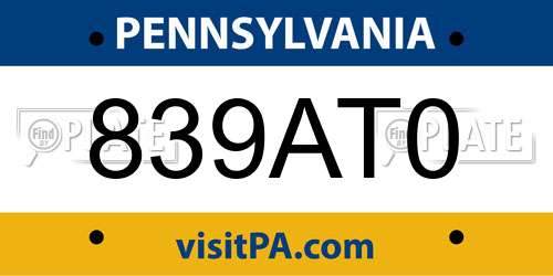 839AT0 Pennsylvania License Plate