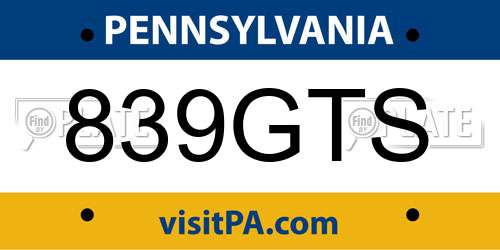 839GTS Pennsylvania License Plate