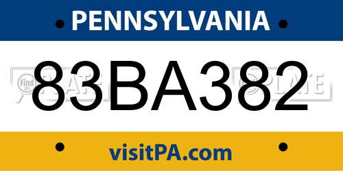 83BA382 Pennsylvania License Plate