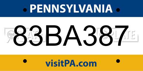83BA387 Pennsylvania License Plate