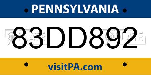 83DD892 Pennsylvania License Plate