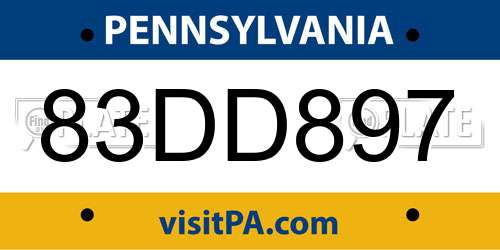 83DD897 Pennsylvania License Plate