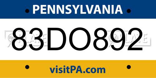 83DO892 Pennsylvania License Plate