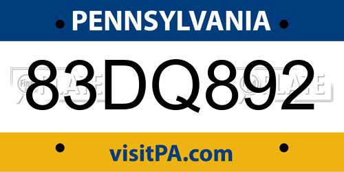 83DQ892 Pennsylvania License Plate