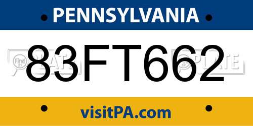 83FT662 Pennsylvania License Plate