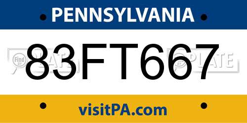 83FT667 Pennsylvania License Plate