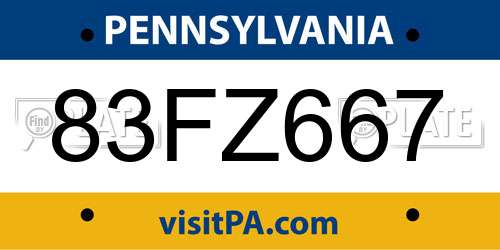 83FZ667 Pennsylvania License Plate