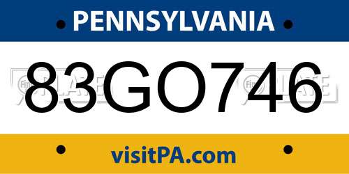 83GO746 Pennsylvania License Plate