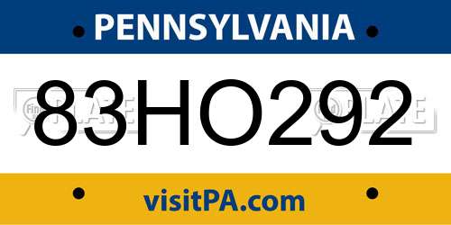 83HO292 Pennsylvania License Plate