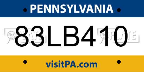 83LB410 Pennsylvania License Plate