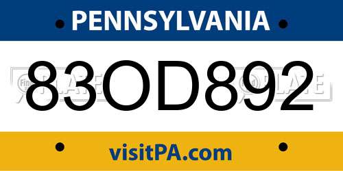 83OD892 Pennsylvania License Plate